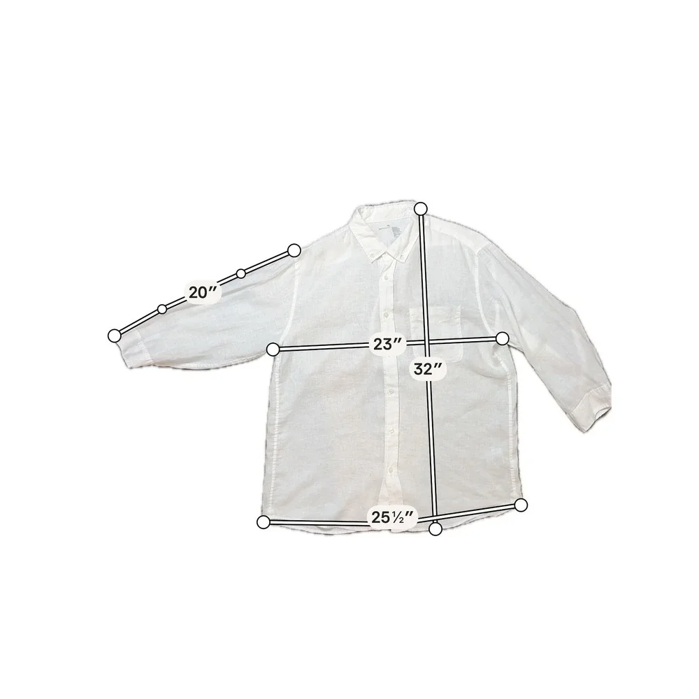 Muji Mens XL White 100% Linen Button Down Shirt 3/4 Sleeve Minimalist Coastal